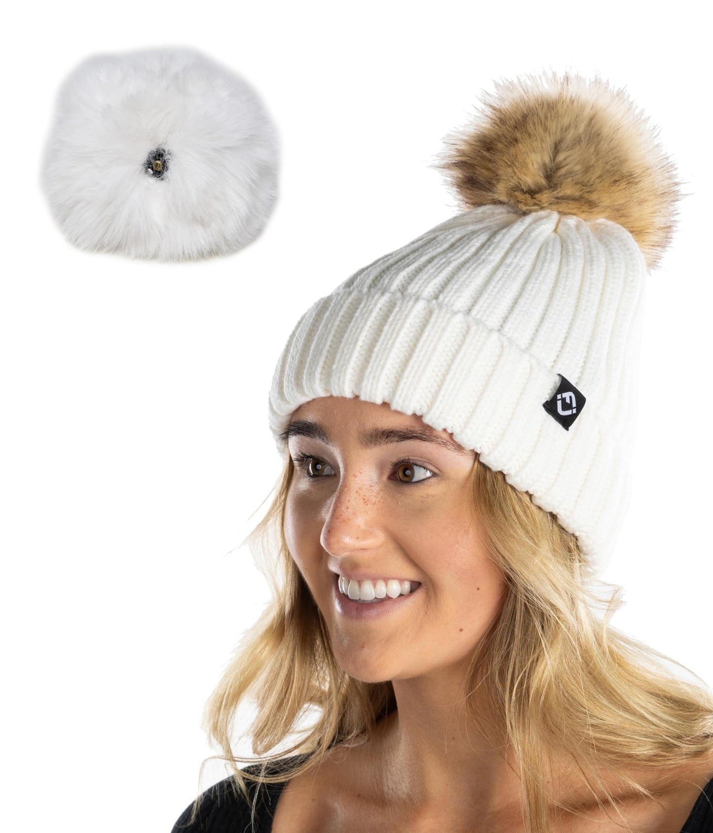 Detachable Faux Fur Pom Beanie by Funky Junque