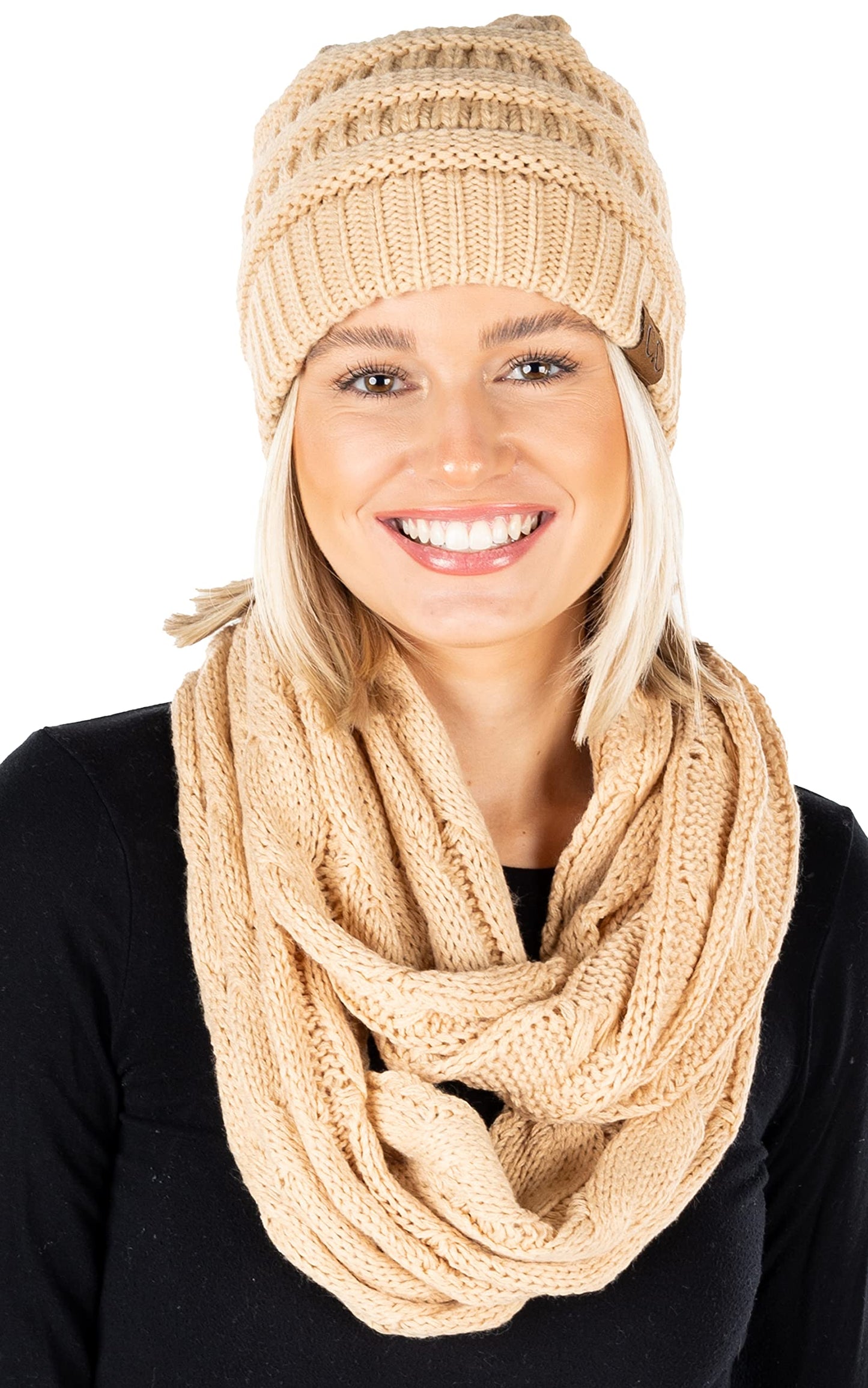 Earth Tones Knit Beanie & Infinity Scarf Matching Set by Funky Junque