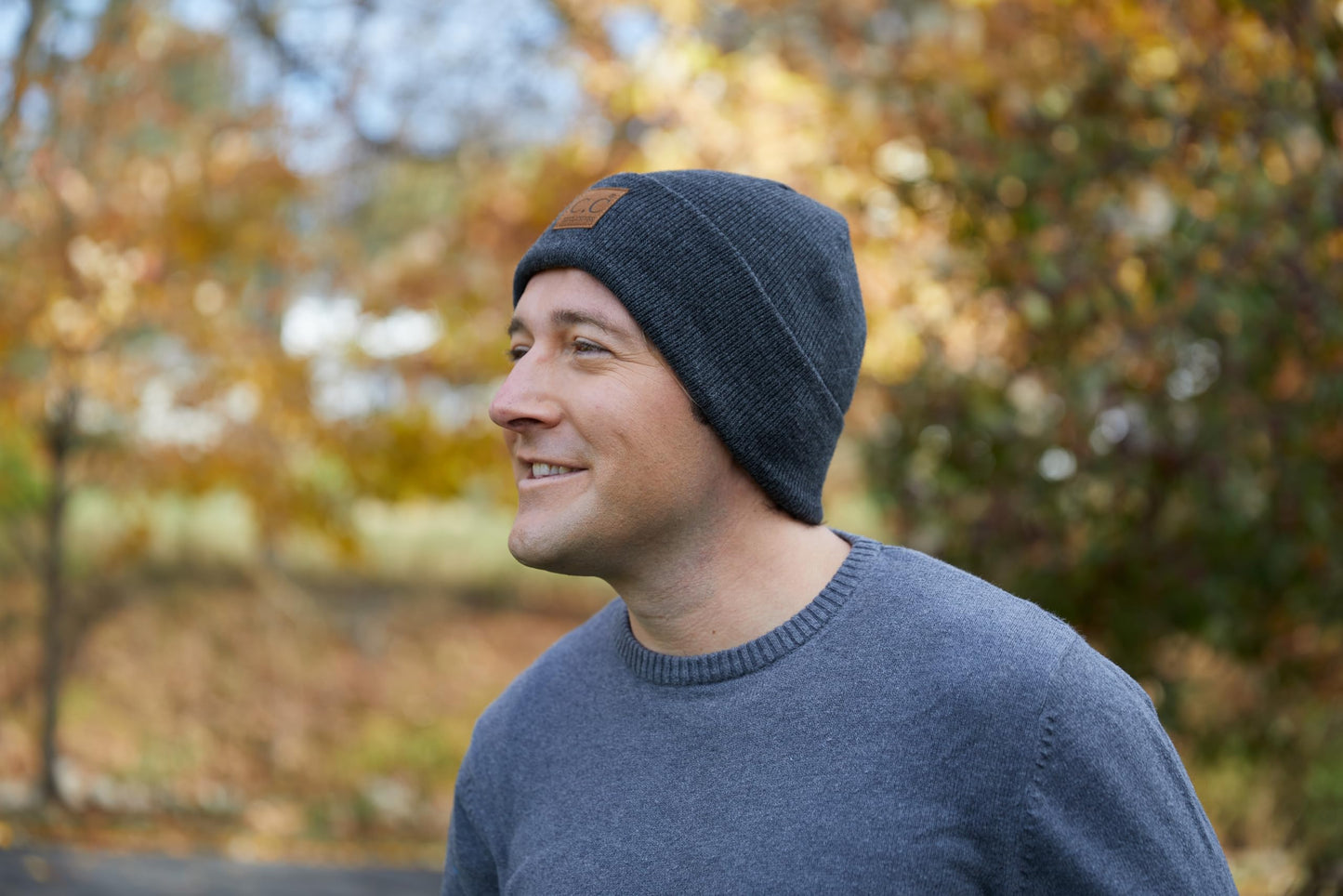 Classic Knit Leather Patch Beanie