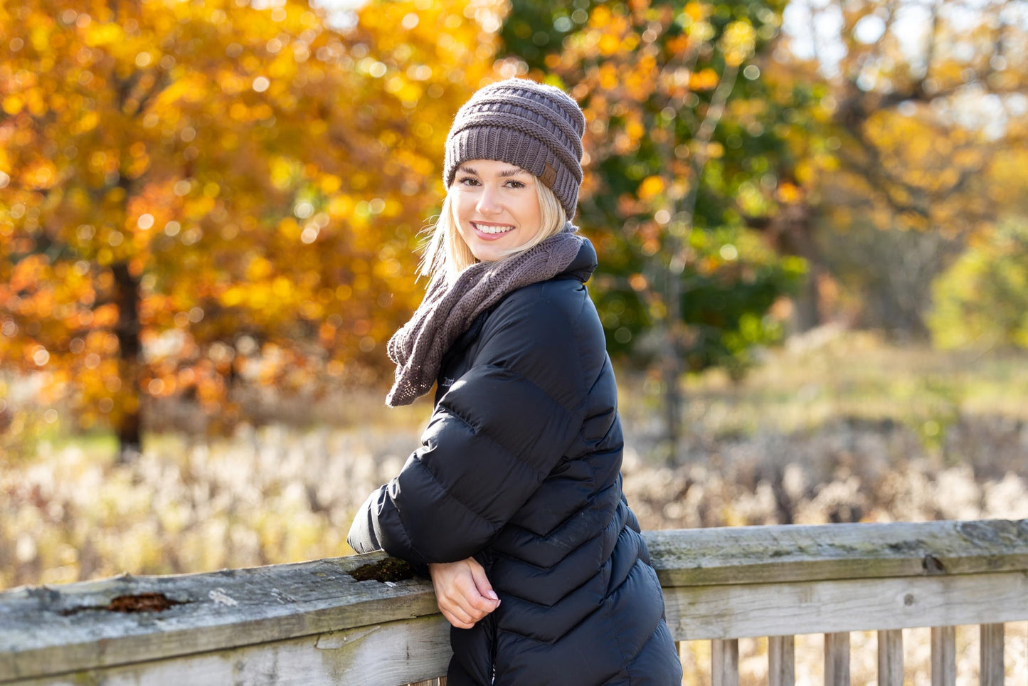 Earth Tones Knit Beanie & Infinity Scarf Matching Set by Funky Junque