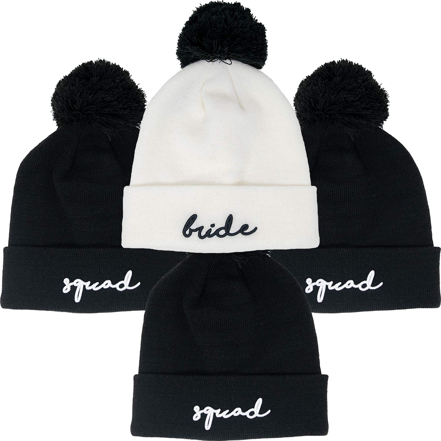 Bride/Squad Embroidered Pom Beanie by Funky Junque