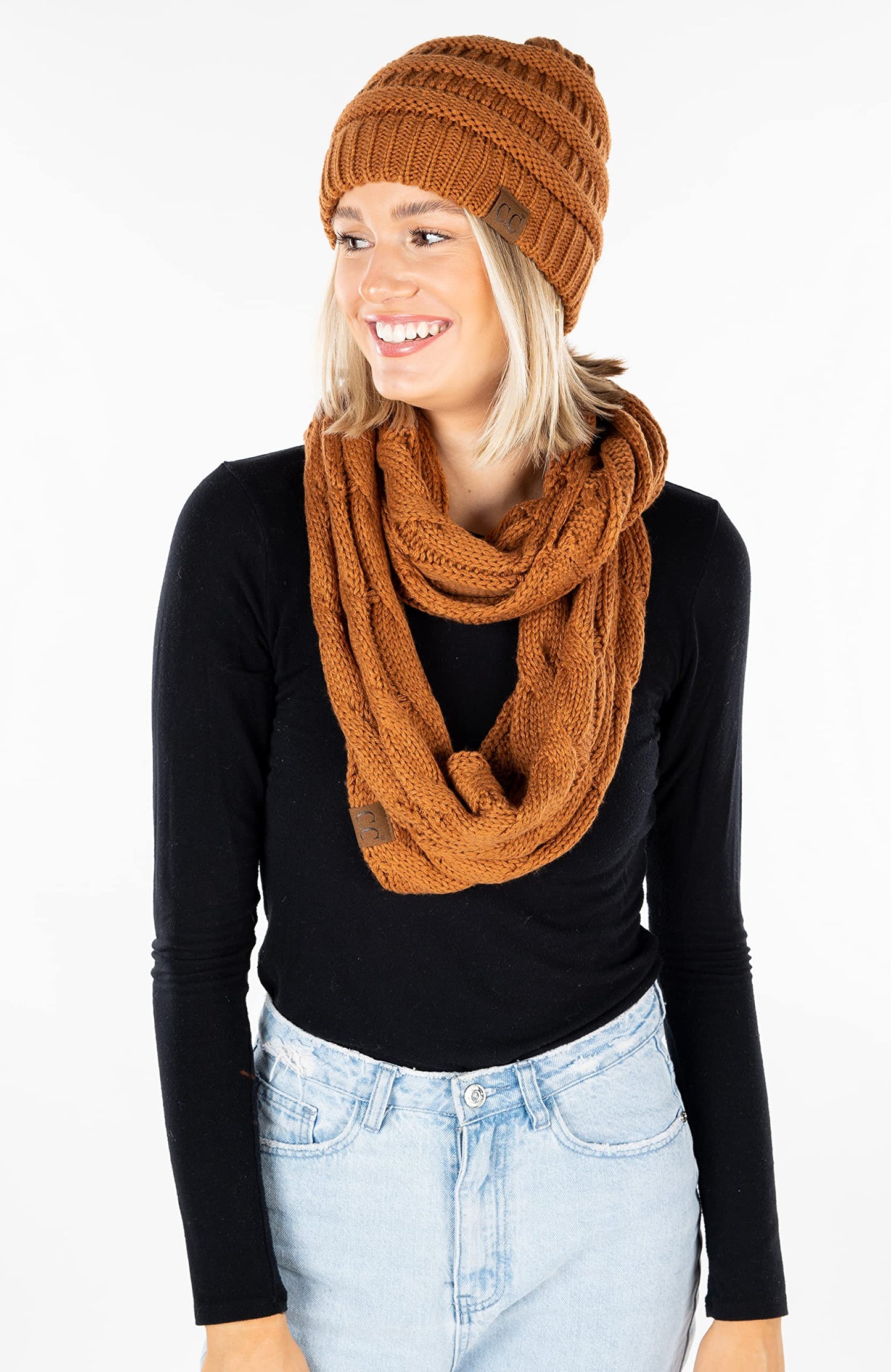 Earth Tones Knit Beanie & Infinity Scarf Matching Set by Funky Junque