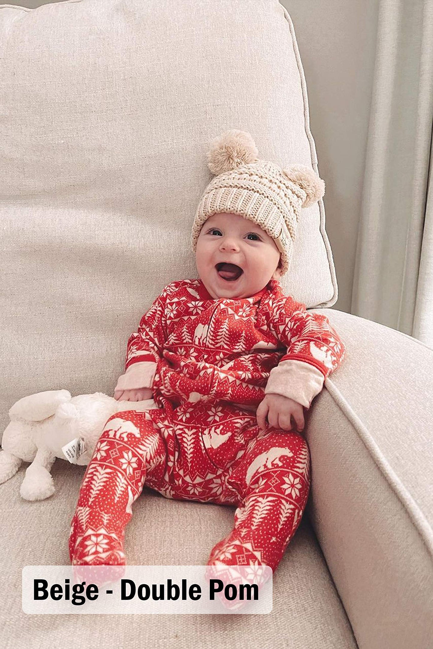 Funky Junque Baby Beanie - Navy & Heather Grey Double POM (2 Pack)