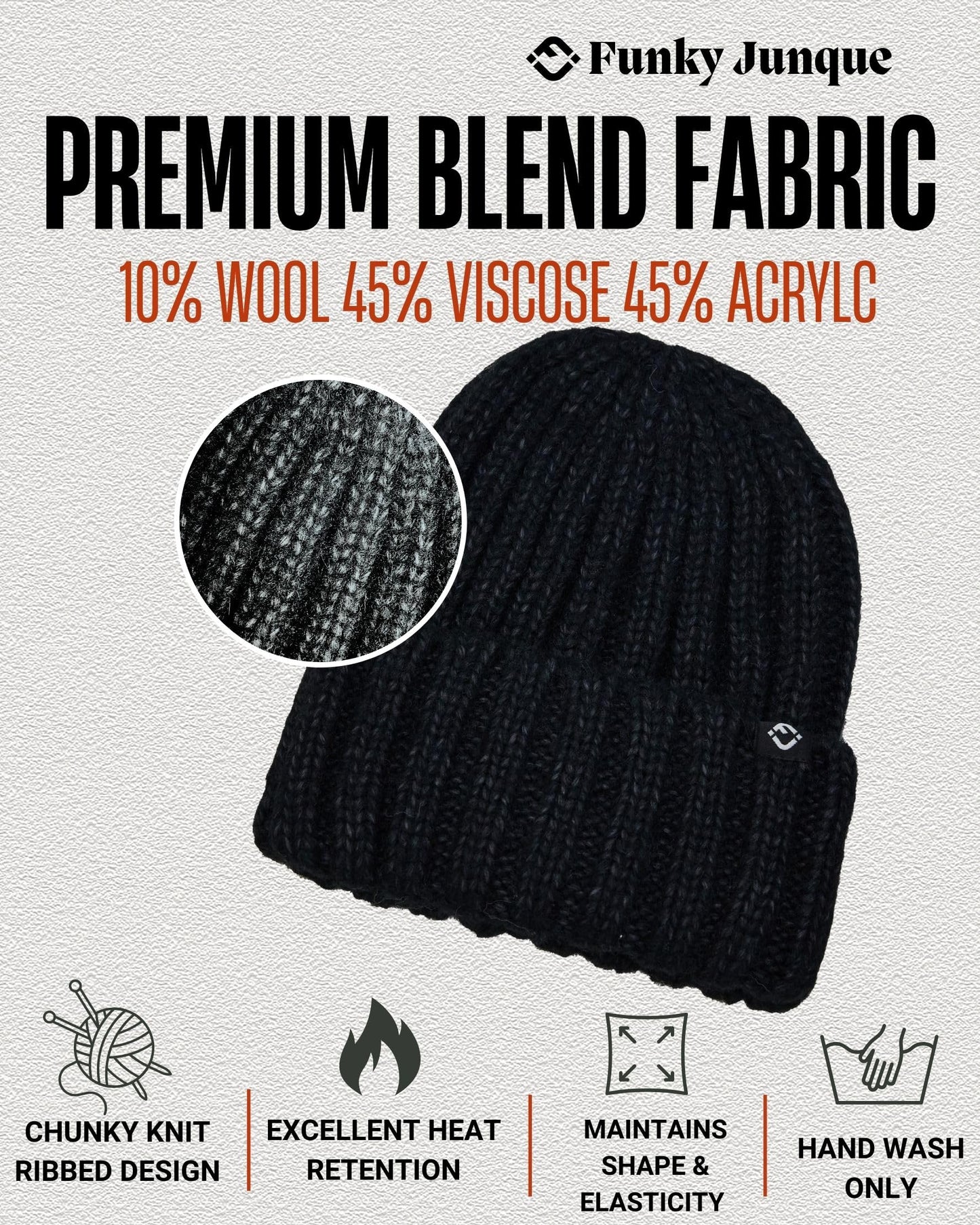Wool Blend Ribbed Beanie by Funky Junque