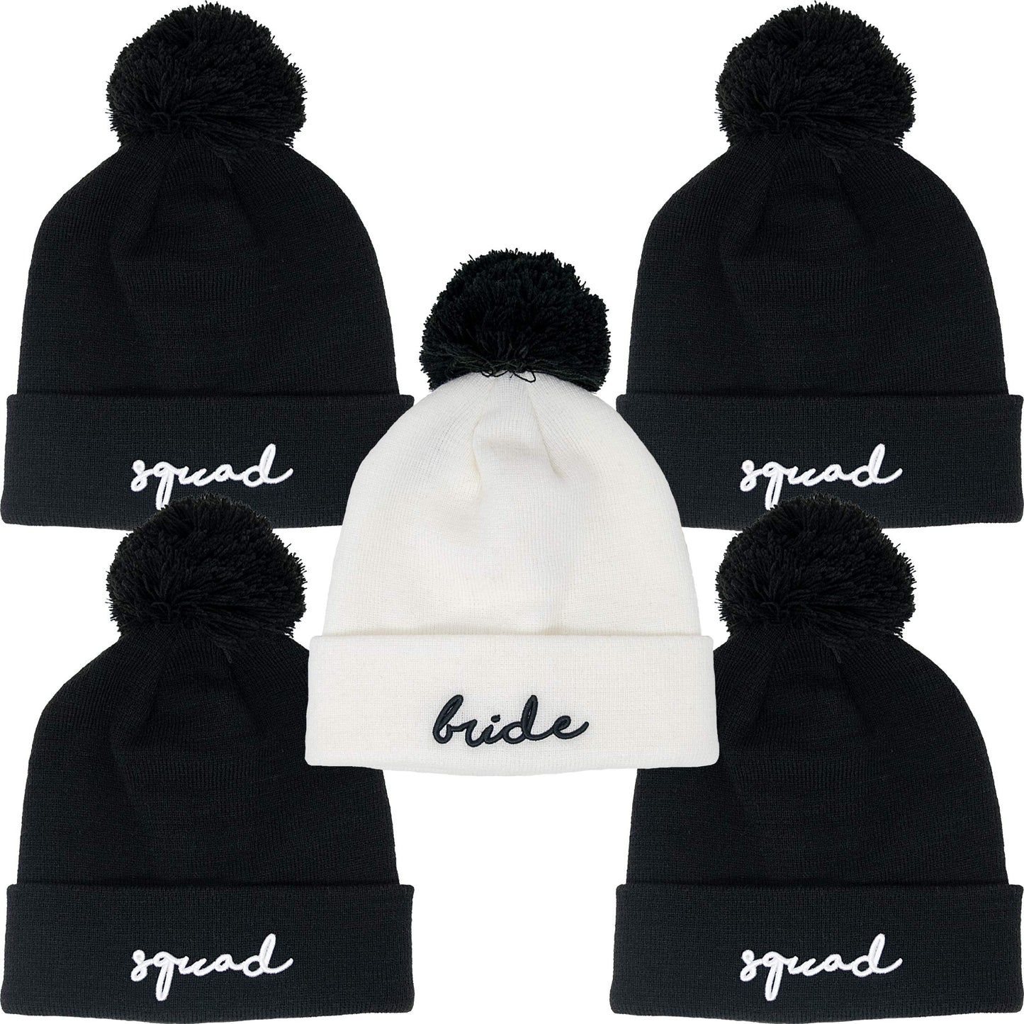 Bride/Squad Embroidered Pom Beanie by Funky Junque
