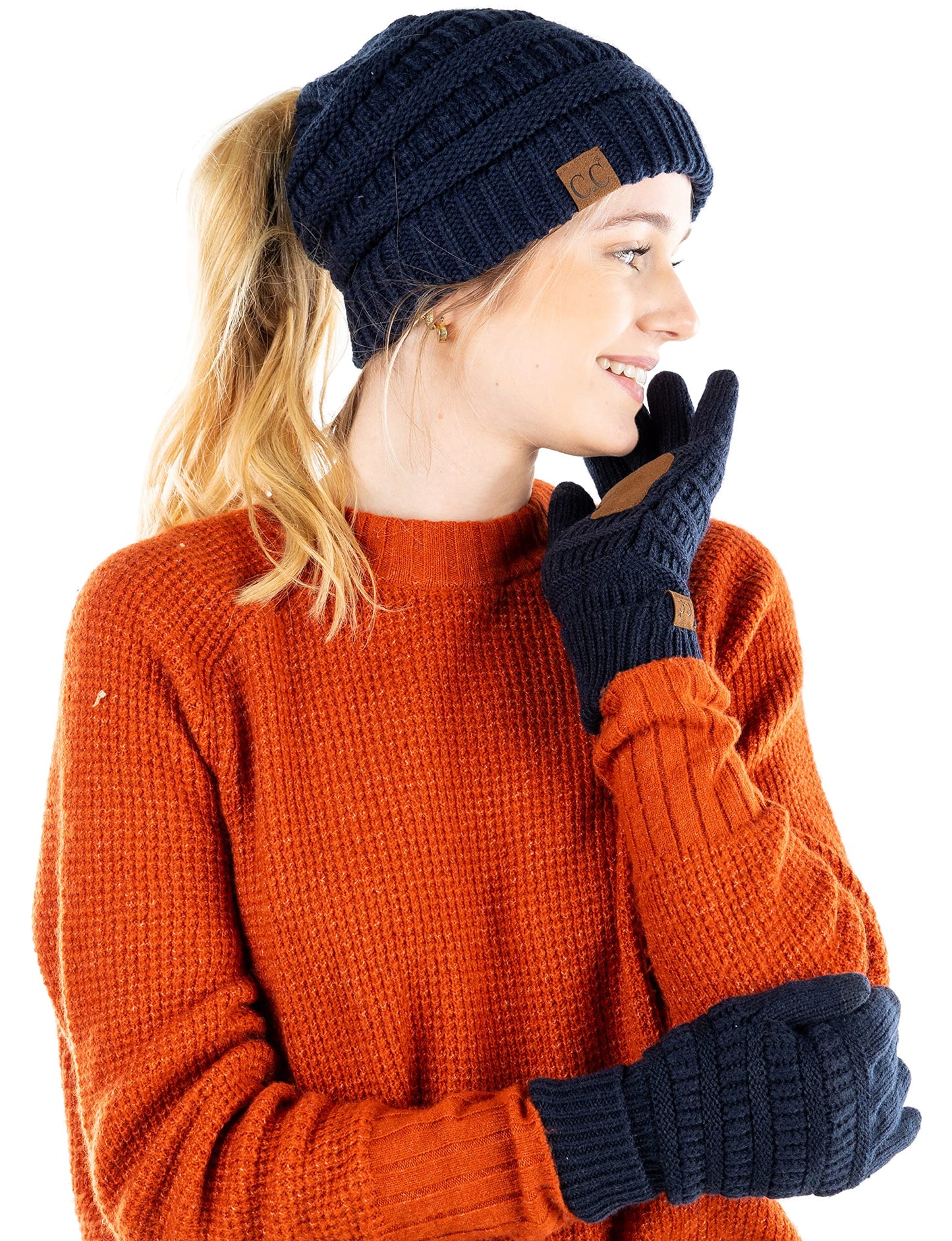 Ponytail Beanie & Gloves Matching Set by Funky Junque