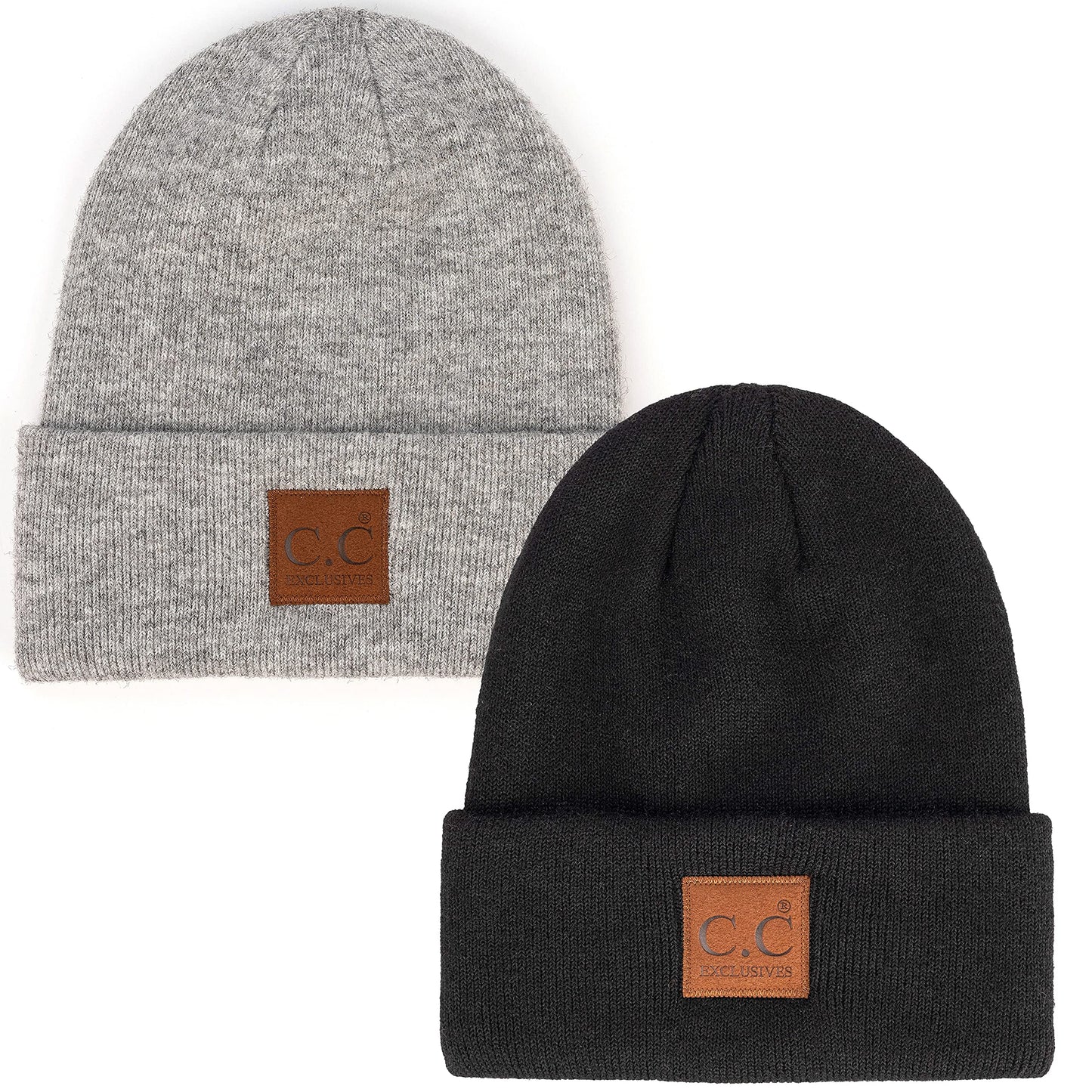 Classic Knit Leather Patch Beanie