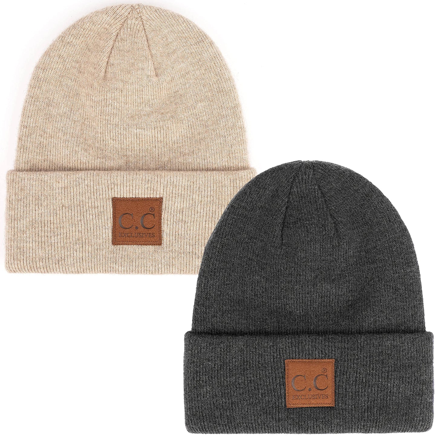Classic Knit Leather Patch Beanie