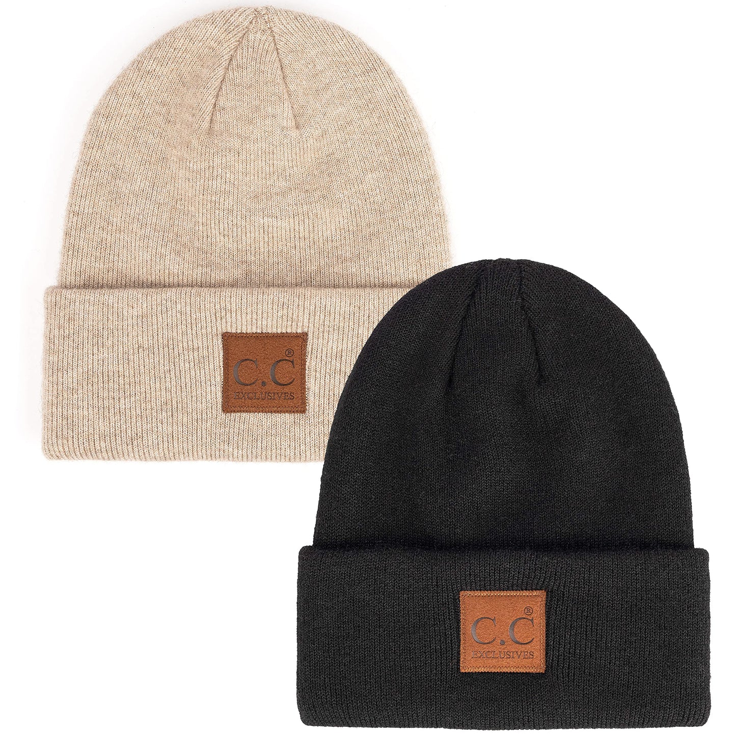 Classic Knit Leather Patch Beanie