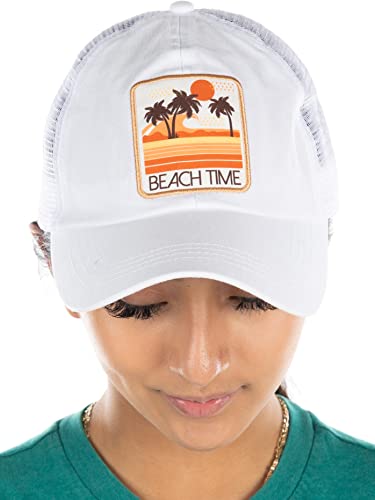 Beach Time Distressed Vintage Patch Baseball Cap by Funky Junque