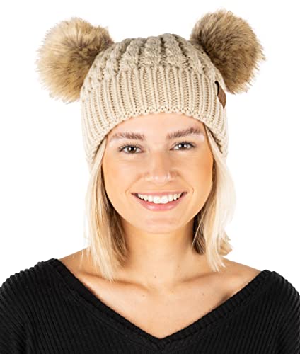 Double Pom Faux Fur Beanie by Funky Junque