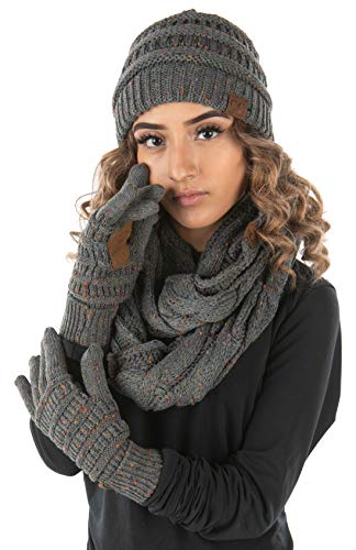Confetti Matching Infinity Scarf, Cable Knit Beanie & Gloves Set by Funky Junque