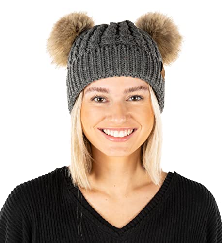 Double Pom Faux Fur Beanie by Funky Junque