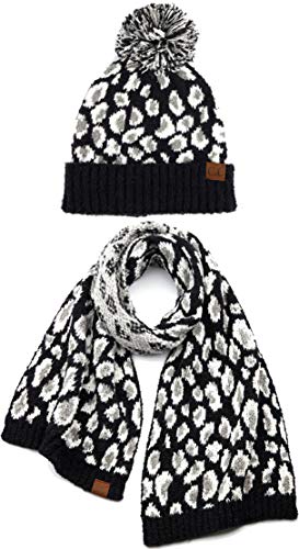 Leopard Print Beanie & Scarf Set by Funky Junque