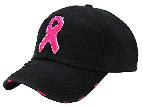 Breast Cancer Awareness Shredded Baseball Cap by Funky Junque