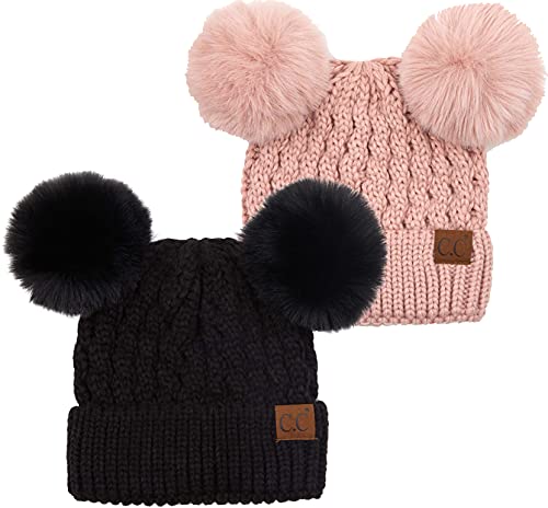 Double Pom Faux Fur Beanie by Funky Junque