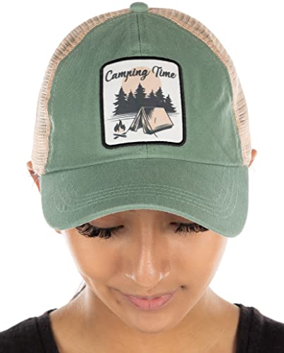 Camping Time Distressed Vintage Patch Baseball Cap by Funky Junque