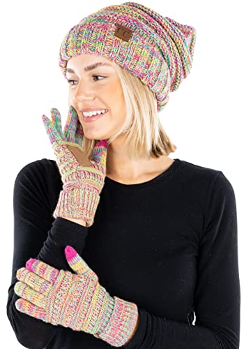Multicolor Oversized Beanie & Gloves Matching Set by Funky Junque