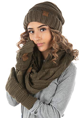 Solid Matching Infinity Scarf, Oversized Beanie & Gloves Set by Funky Junque
