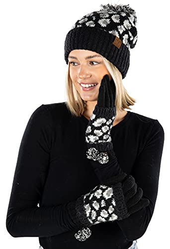 Leopard Print Beanie & Gloves Set by Funky Junque