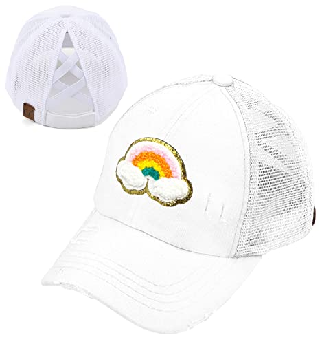 Rainbow Patch Criss Cross Ponytail Hat by Funky Junque