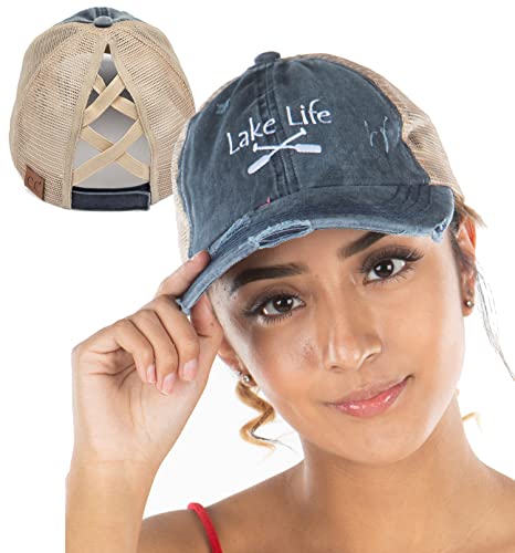 Lake Life Criss Cross Ponytail Hat by Funky Junque