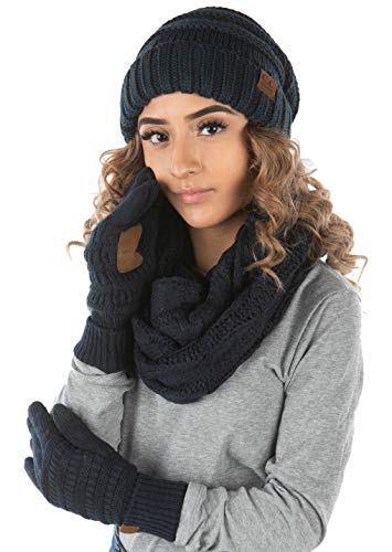 Solid Matching Infinity Scarf, Oversized Beanie & Gloves Set by Funky Junque