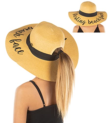 Beachgoers Ponytail Wide Brim Sun Hat by Funky Junque