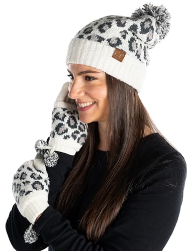 Leopard Print Beanie & Gloves Set by Funky Junque