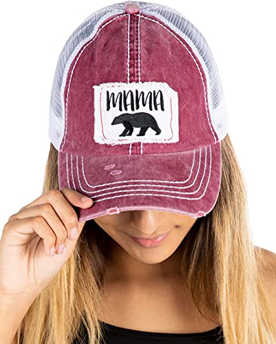Mama Bear Distressed Vintage Patch Baseball Cap by Funky Junque