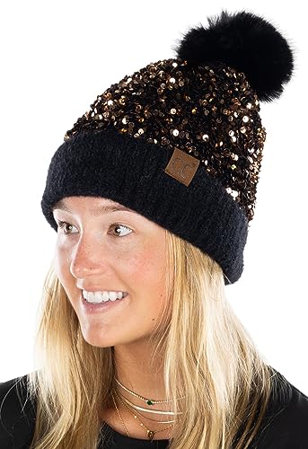 Chunky Sequin Pom Beanie by Funky Junque