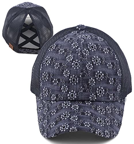 Eyelet Criss Cross Ponytail Hat by Funky Junque