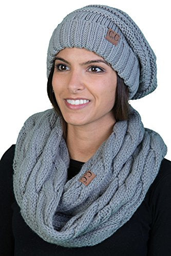 Solids Oversized Slouchy Beanie & Infinity Scarf Set by Funky Junque