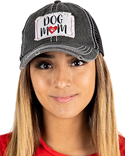 Dog Mom Distressed Vintage Patch Baseball Cap by Funky Junque