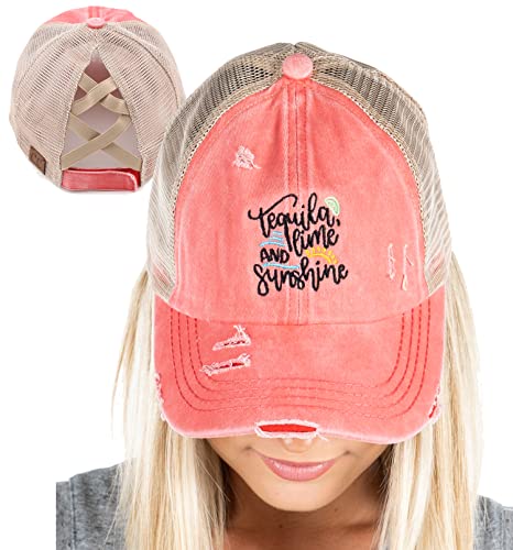 Tequila, Lime & Sunshine Criss Cross Ponytail Hat by Funky Junque