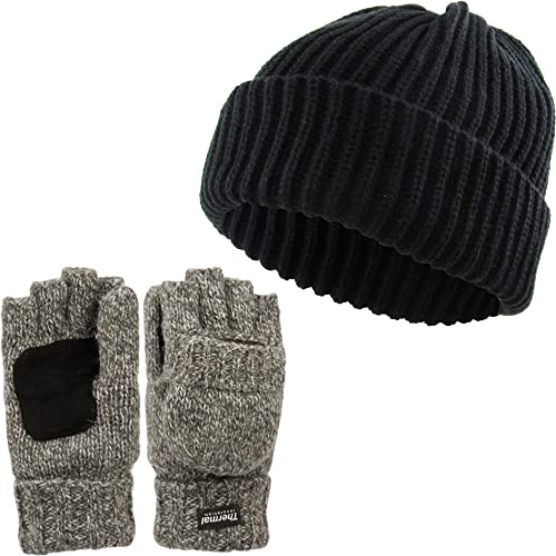 Ribbed Beanie & Convertible Gloves/Mittens Set by Funky Junque