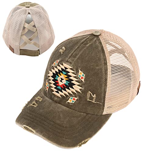 Aztec Criss Cross Ponytail Hat by Funky Junque