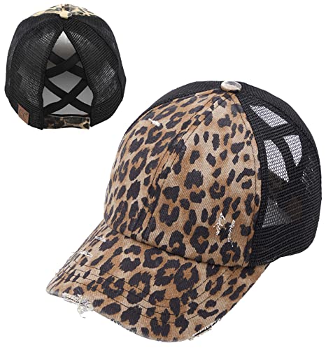 Leopard Criss Cross Ponytail Hat by Funky Junque