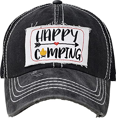 Happy Camping Distressed Vintage Patch Baseball Cap by Funky Junque