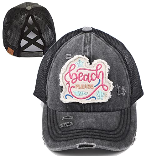 Beach Please Criss Cross Ponytail Hat by Funky Junque