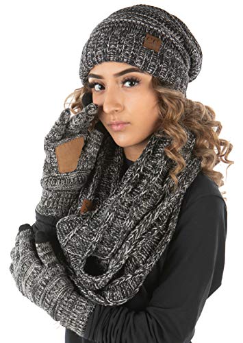 Multicolor Matching Infinity Scarf, Oversized Beanie & Gloves Set by Funky Junque
