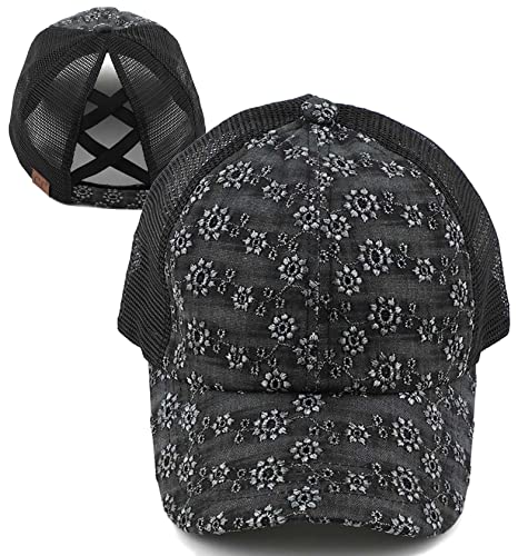 Eyelet Criss Cross Ponytail Hat by Funky Junque