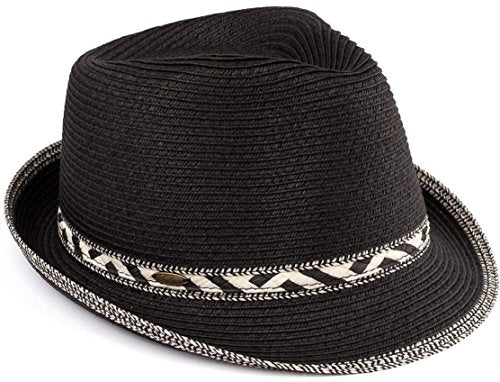 Duo Tone Woven Band Straw Summer Fedora by Funky Junque