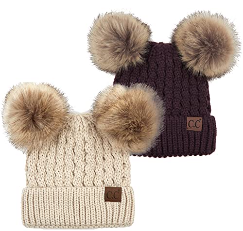 Double Pom Faux Fur Beanie by Funky Junque