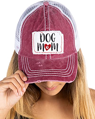 Dog Mom Distressed Vintage Patch Baseball Cap by Funky Junque