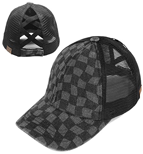 Checker Criss Cross Ponytail Hat by Funky Junque