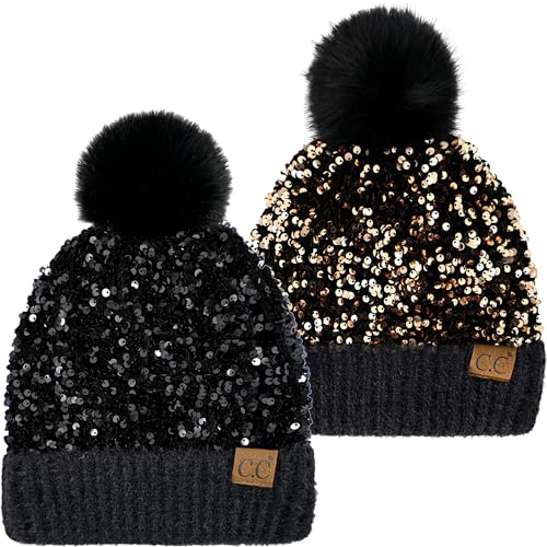 Chunky Sequin Pom Beanie by Funky Junque