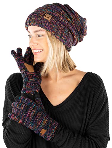 Multicolor Oversized Beanie & Gloves Matching Set by Funky Junque