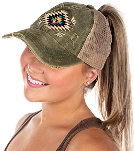 Aztec Criss Cross Ponytail Hat by Funky Junque