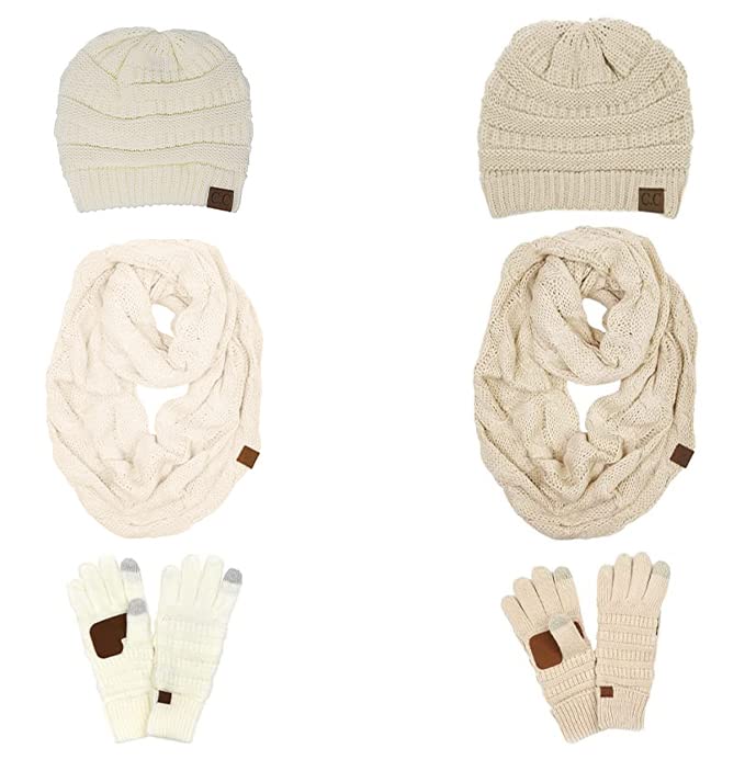 Confetti Matching Infinity Scarf, Cable Knit Beanie & Gloves Set by Funky Junque